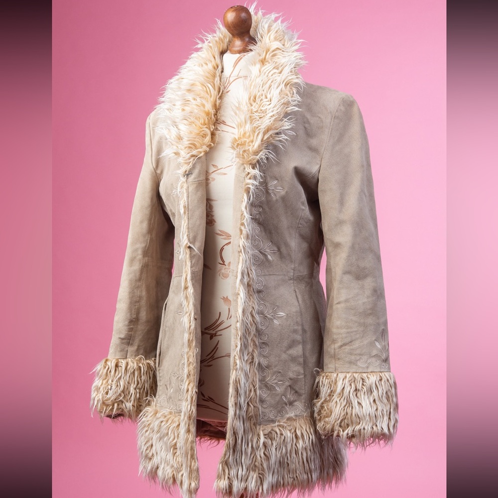 Penny Lane Fur Trim Jacket 70s/Suede Style Size Large